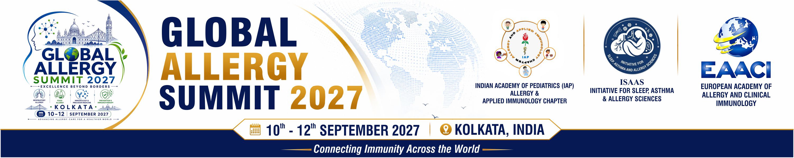 Global Allergy Summit 2027 — Excellence Beyond Borders. 10–12 September, Kolkata. Endorsed by IAP Allergy & Applied Immunology Chapter, ISAAS, and EAACI.